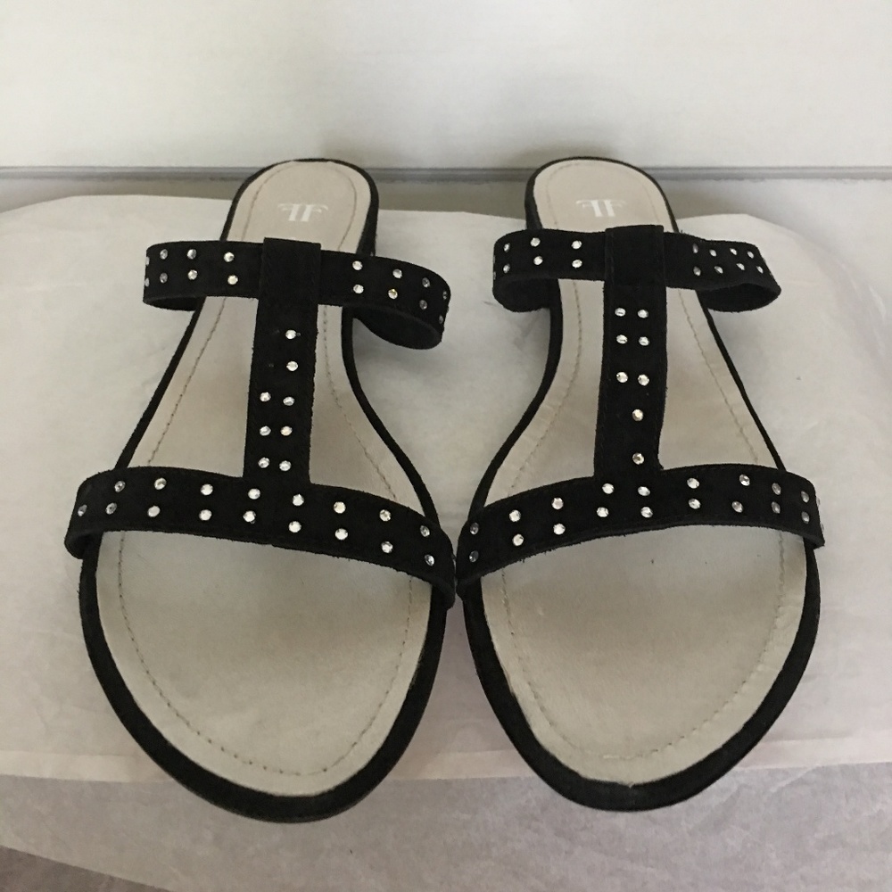 Farrutx black suede T striped sandals zs Eu 38.5 M